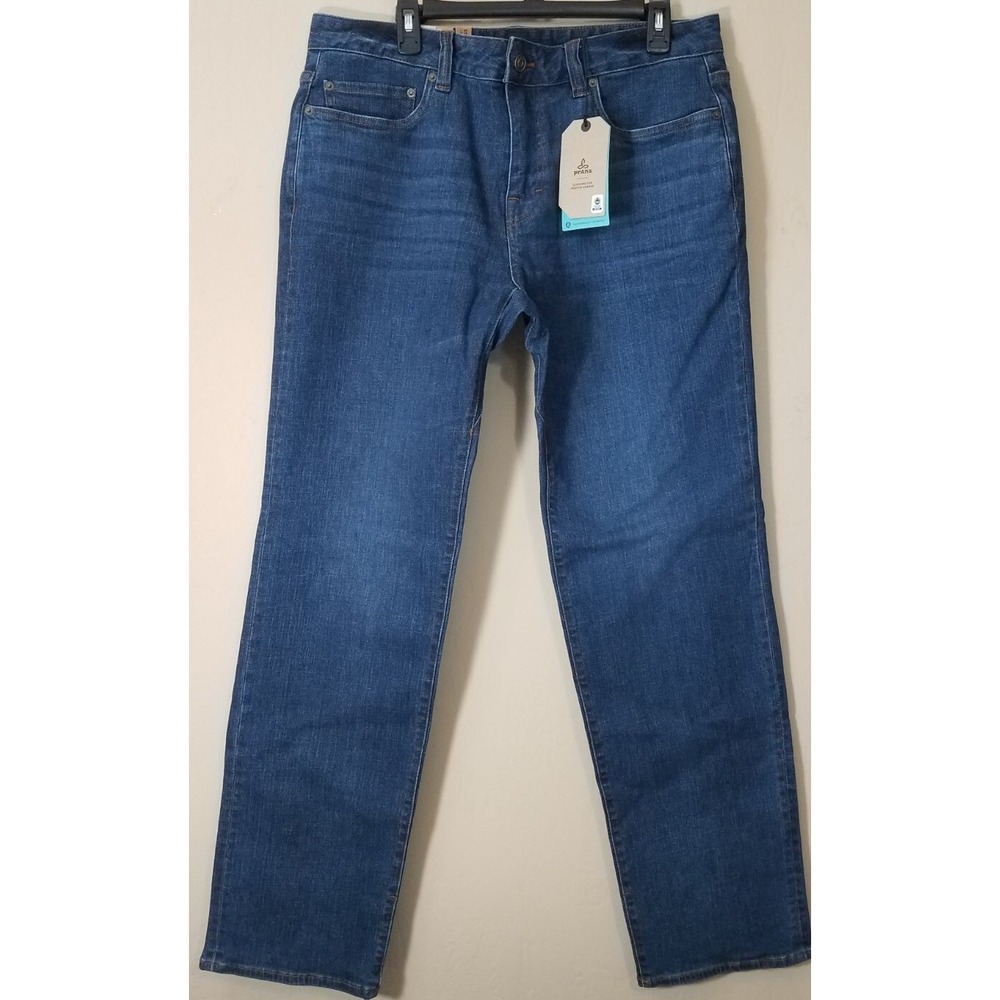 Prana Hillgard Jeans Men 35x34 Straight‎ Denim Organic Medium Ozone Wash NEW